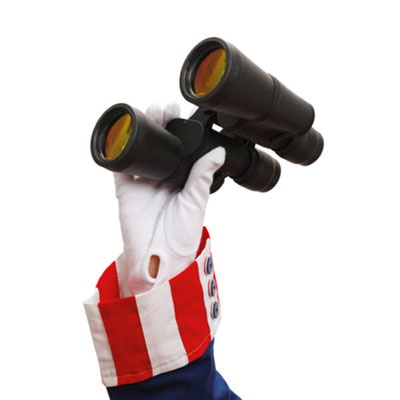 Uncle Sam's hand holding a pair of binoculars